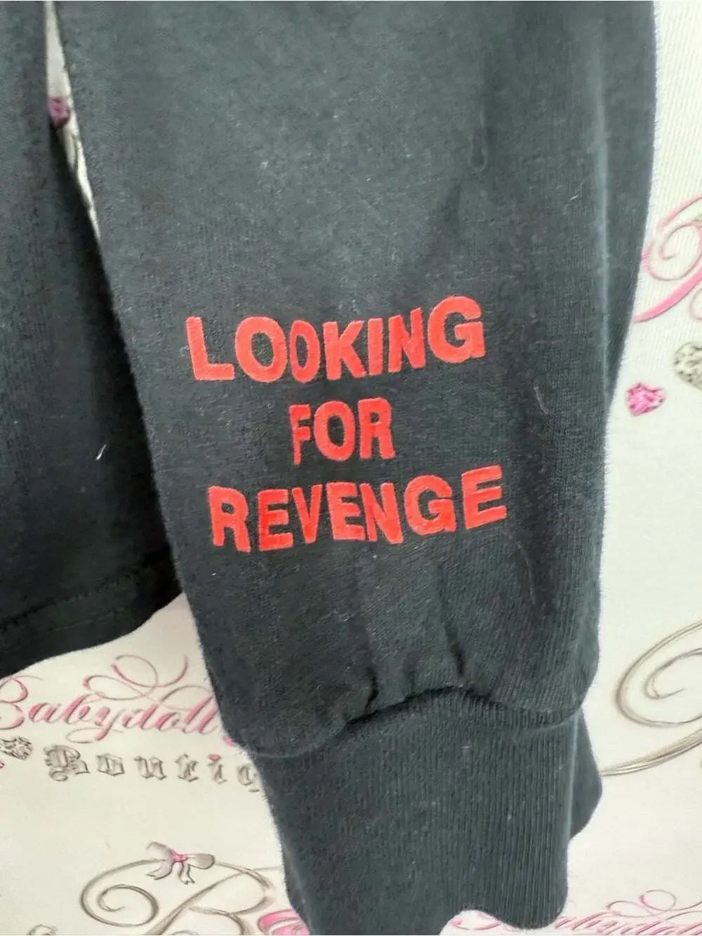 Gildan Black Long-Sleeve Tee with Yellow-Orange "REVENGE" Graphic - Picture 6 of 10